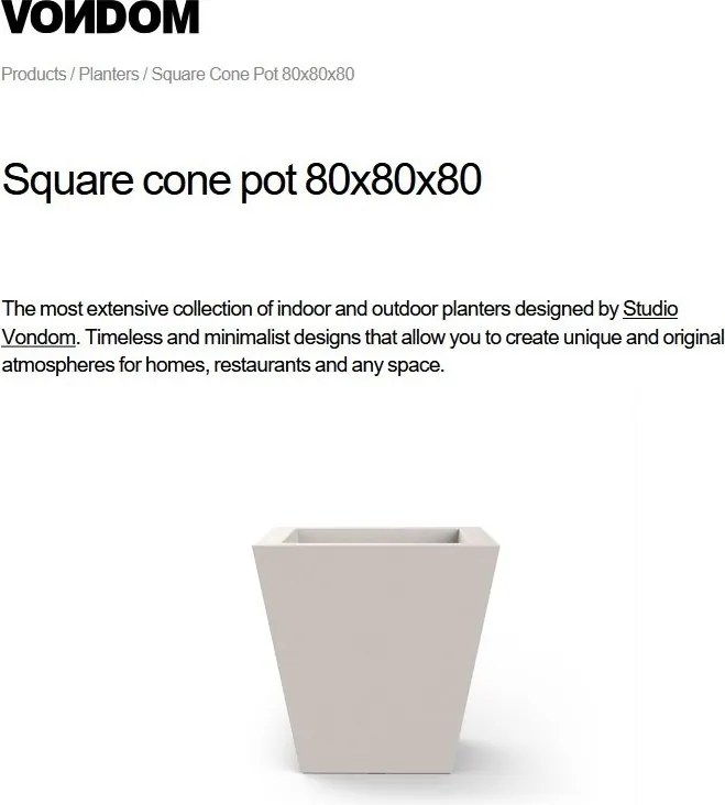 Ghiveci plante, flori design decorativ modern pentru amenajari interioare si exterioare, SQUARE CONE POT 41180R Vondom