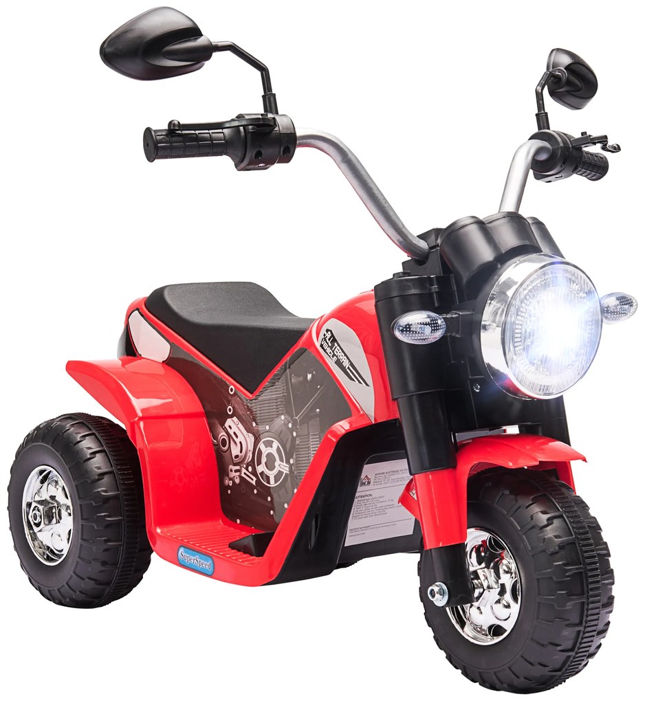 Motocicleta Electrica HOMCOM cu Baterie Reincarcabila 6V, Viteza 2km/h, de la 18-36 Luni, Rosie | Aosom Romania