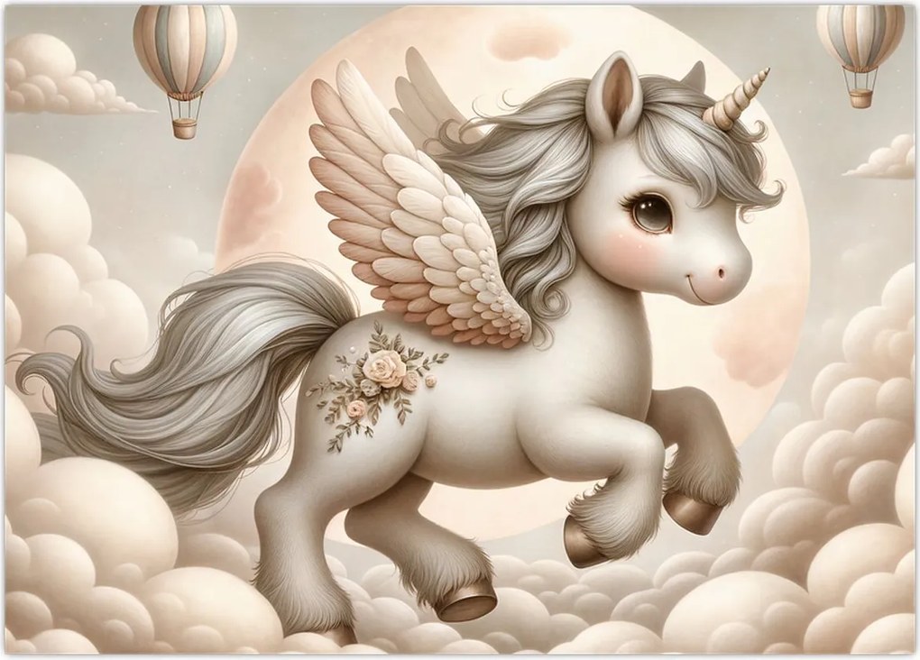 Tablou pe sticlă - Inorog în nori (70x50 cm)