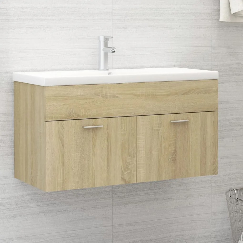 804668 vidaXL Dulap de chiuvetă, stejar Sonoma, 90x38,5x46 cm, PAL