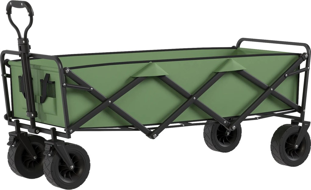 Outsunny Cărucior de grădină pliabil 130L cu roți, remorcă robustă cu frâne, mâner reglabil, verde | Aosom Romania
