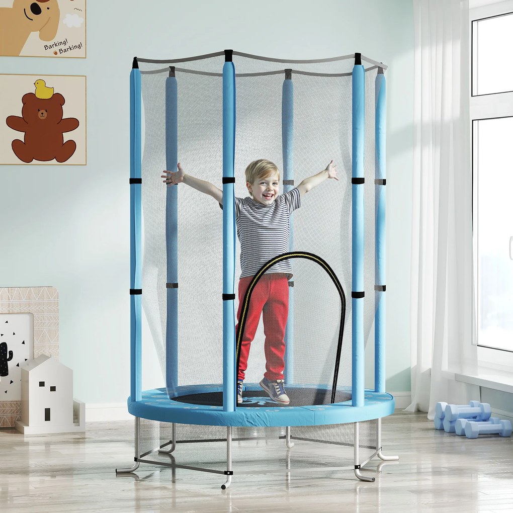 AIYAPLAY Trampolină pentru copii Ø140 cm, trampolină exterioară pentru copii 3-6 ani cu plasă de siguranță ușă cu fermoar bleu clair | Aosom Romania
