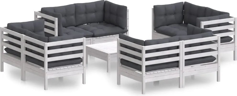 vidaXL Set mobilier de grădină cu perne, 9 piese, antracit, lemn pin