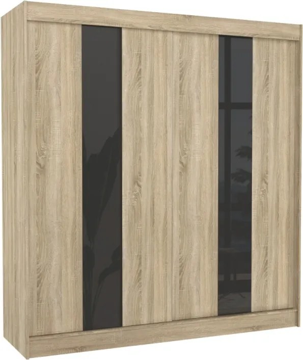 Dulap cu usi glisante 200x215 cm, Karen, ADRK Furniture (Culoare: Alb / Negru Lacobel)