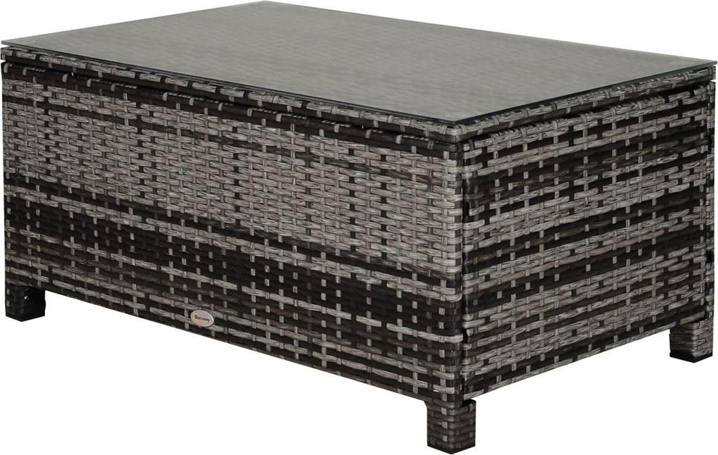 Outsunny Măsuță de grădină blat din sticlă securizată 5 mm ratan împletit 85 x 50 x 39 cm Max. 70 kg gri | Aosom Romania