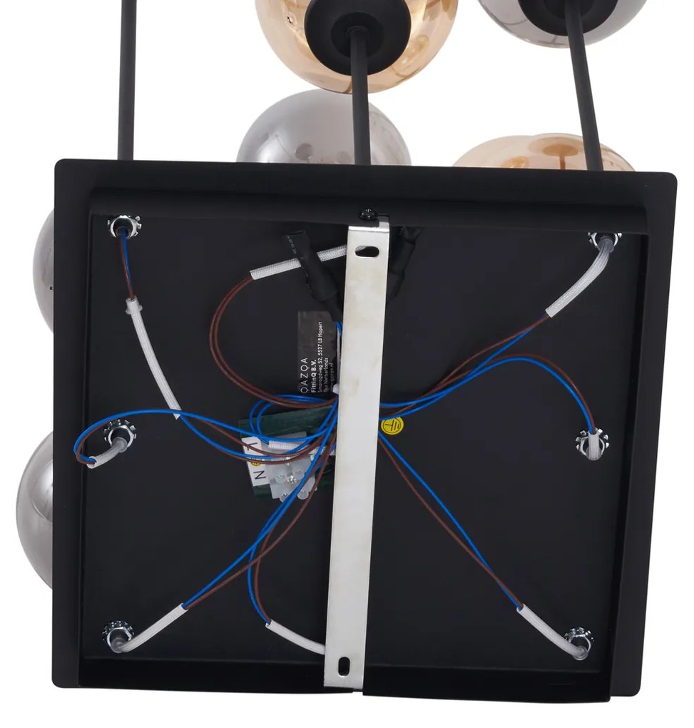 Plafonieră modernă neagră cu sticlă chihlimbar și fum, 9 lumini - Atena