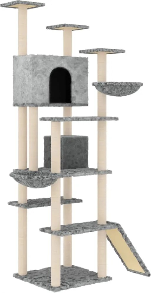 vidaXL Ansamblu pisici, stâlpi din funie sisal, gri deschis, 191 cm