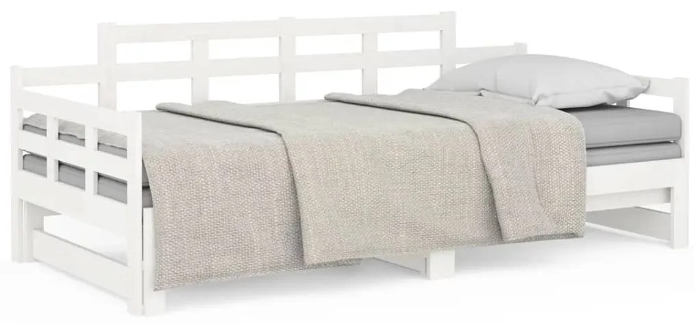 820343 vidaXL Pat extensibil de zi, alb, 2x(90x200) cm, lemn masiv de pin