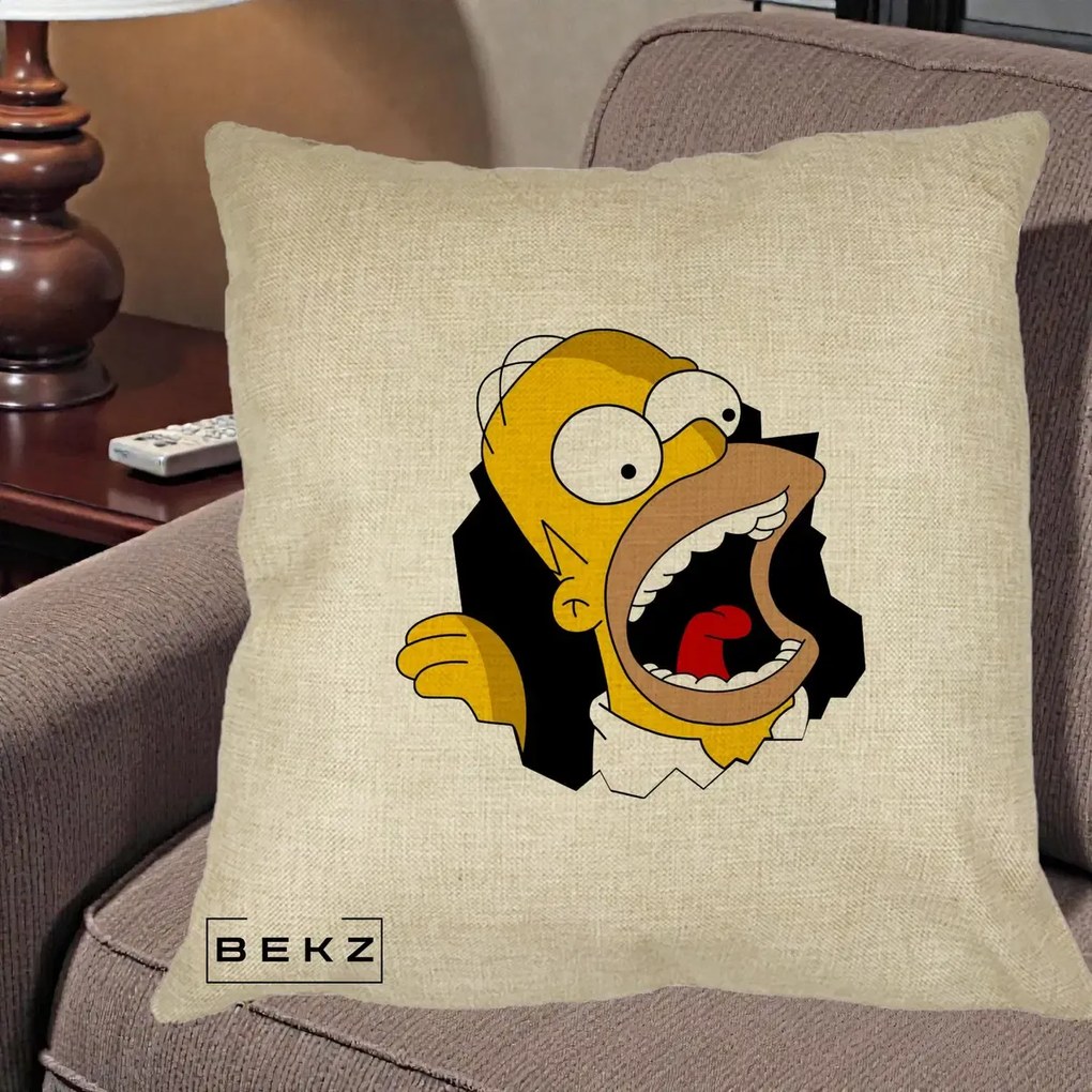 Perna Personalizata Homer Simpson Surpriza, 40x40 cm, Crem, Husa Detasabila, Perna Inclusa, BEKZ®