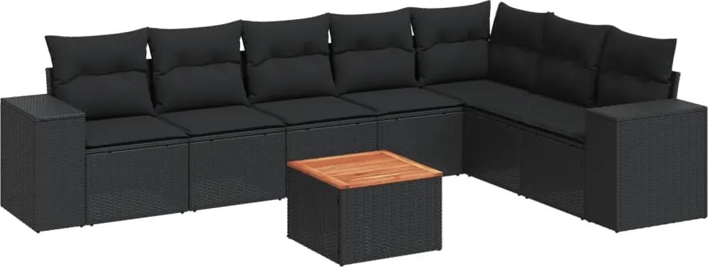 vidaXL Set mobilier de grădină cu perne, 8 piese, negru, poliratan