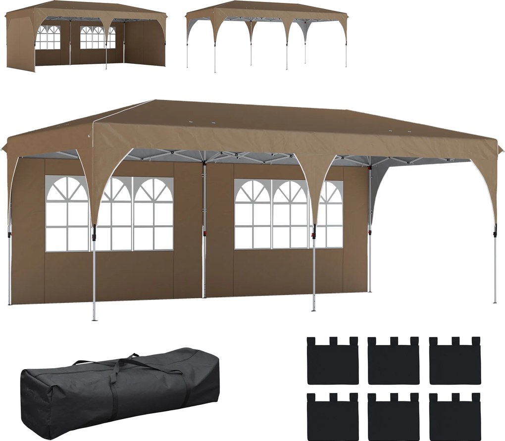 Outsunny Cort pliant 6x3 m cu benzi reflectorizante UPF 50+ Montaj ușor Sistem central de blocare Impermeabil Bej | Aosom Romania