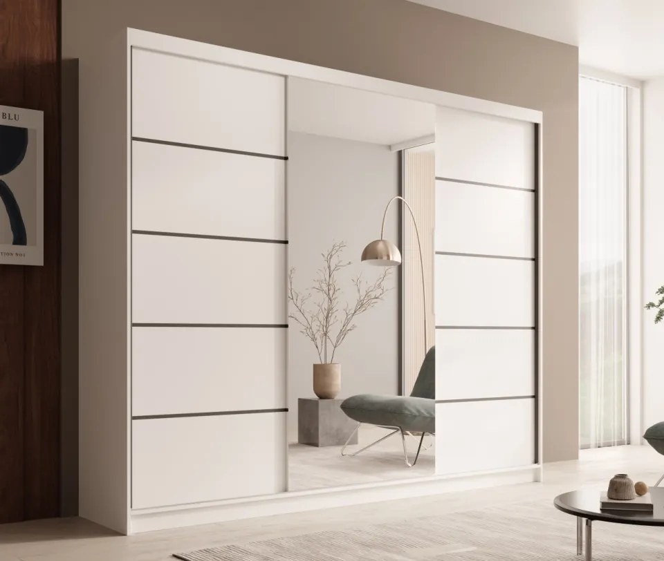 Dulap cu usi glisante si oglinda, 250x58x215 cm, Etna 250, ADRK Furniture (Culoare: Negru / Negru)