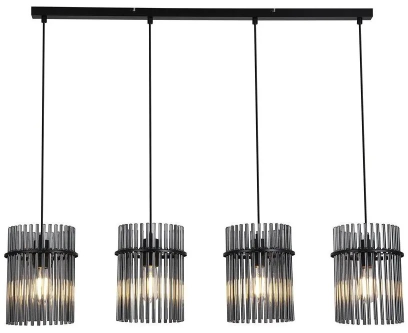 Lustra suspendata metal negru, tije din sticla Swizzle 4L