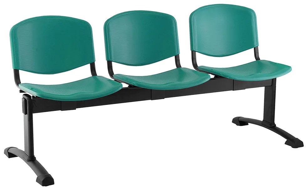 Bancă din plastic ISO, 3 locuri - picioare negre, verde