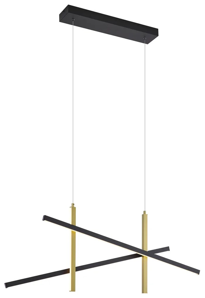 Lampă suspendată de design X neagră cu auriu, incl. LED cu 3 trepte de intensitate luminoasă - Joy