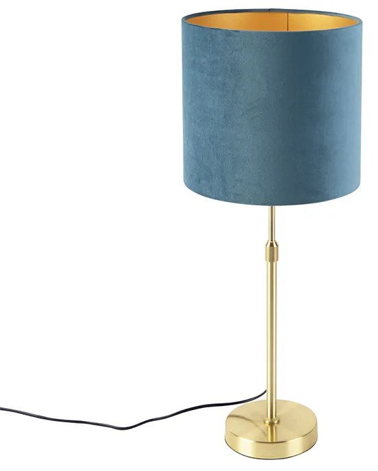 Lampă de masă aurie/alamă cu abajur din catifea albastră 25 cm - Parte