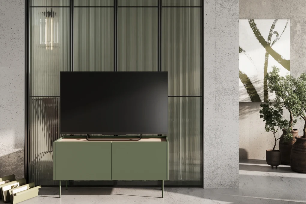 Dulap TV Desin 120 cm cu picioare metalice - stejar maslin / nagano