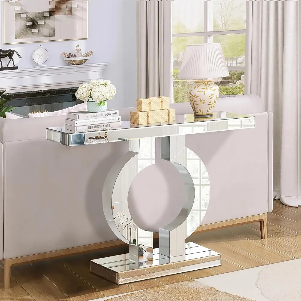 Măsuță Consolă Modernă cu Design Geometric și Finisaj Oglindă, 100x29x81 cm