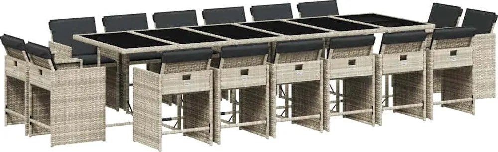 vidaXL Set mobilier de grădină cu perne 17 piese gri deschis poliratan