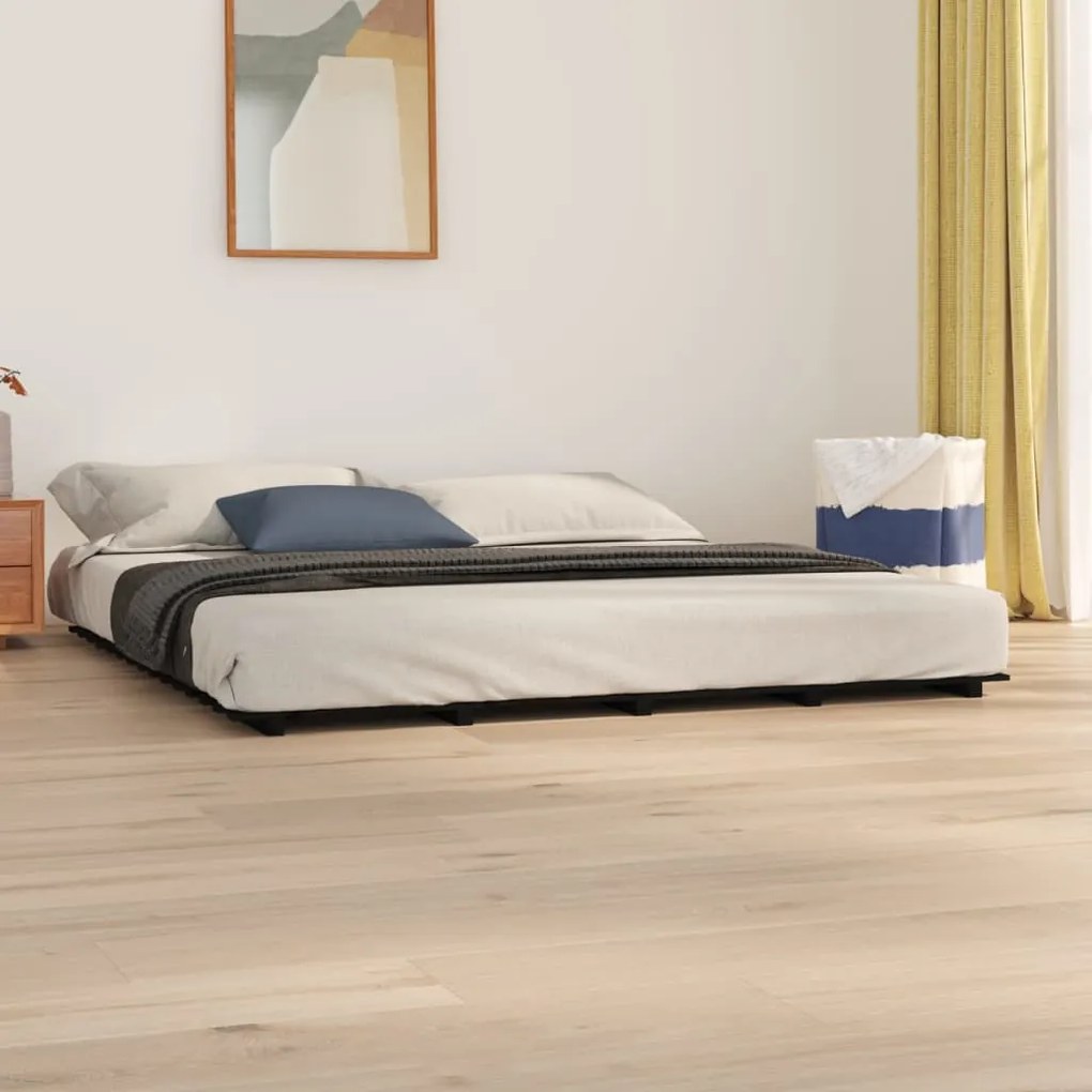 824562 vidaXL Cadru de pat, negru, 200x200 cm, lemn masiv de pin