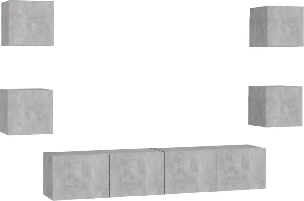 vidaXL Set de dulapuri TV, 6 piese, gri beton, lemn prelucrat