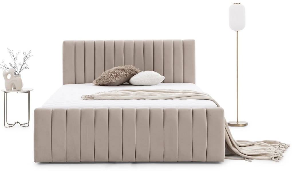 Pat tapițat Nicole 140x200 cu ladă depozitare - velur bej Velluto 2