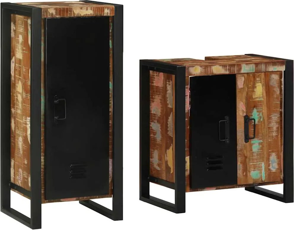 vidaXL Set de mobilier pentru baie cu raft 2 pcs Lemn recuperat masiv