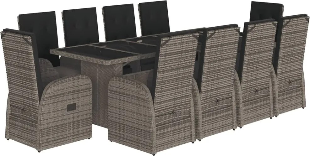 vidaXL Set mobilier de grădină cu perne, 11 piese, gri, poliratan