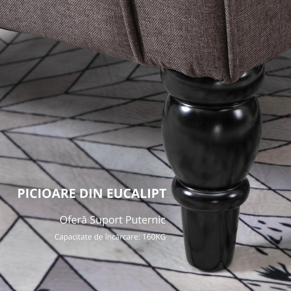 HOMCOM Fotoliu Maro în Stil Francez cu Picioare Îmbrăcate în Lemn și Perne cu Huse Detașabile, 74x86x102 cm, Maro | Aosom Romania