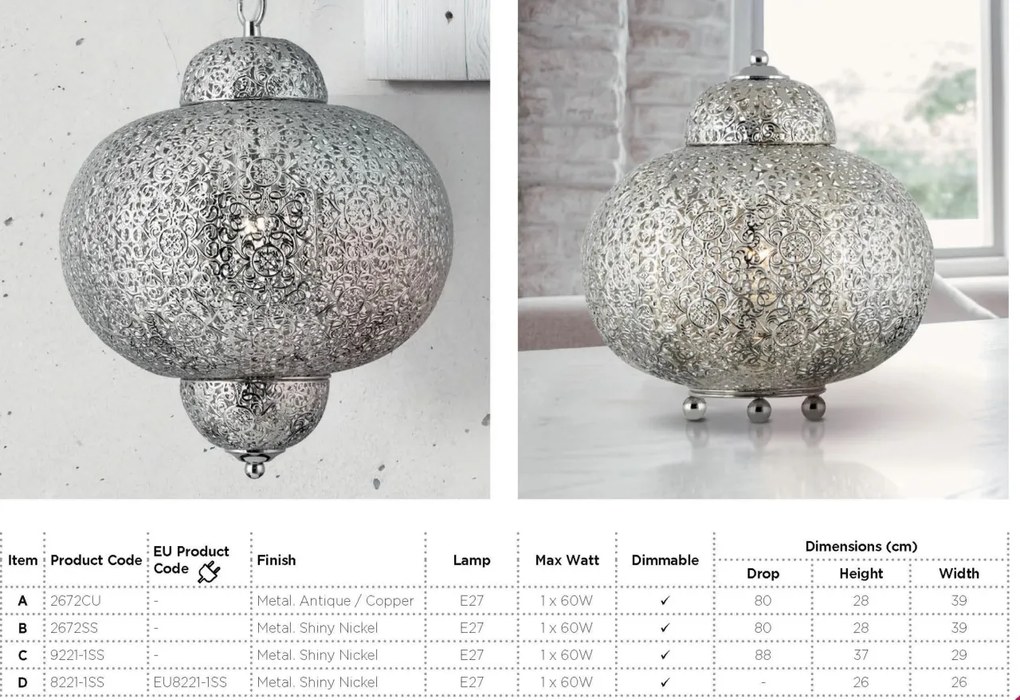 Lustra / Pendul design rustic Moroccan nickel 2672SS SRT