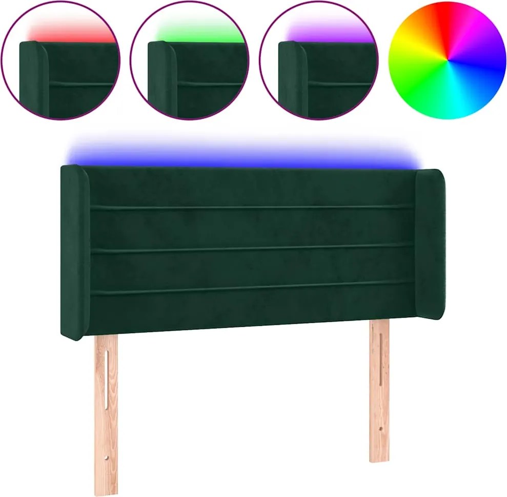 vidaXL Tăblie de pat cu LED, verde închis, 103x16x78/88 cm, catifea