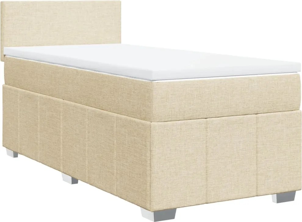 vidaXL Pat box spring cu saltea, crem, 80x200 cm, textil