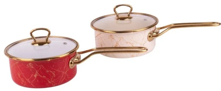 Caserolă cu capac din sticlă Goldmann GM 4521-16B, 16x8 cm, 1.5l, Email, Inducție, Alb/Old Gold