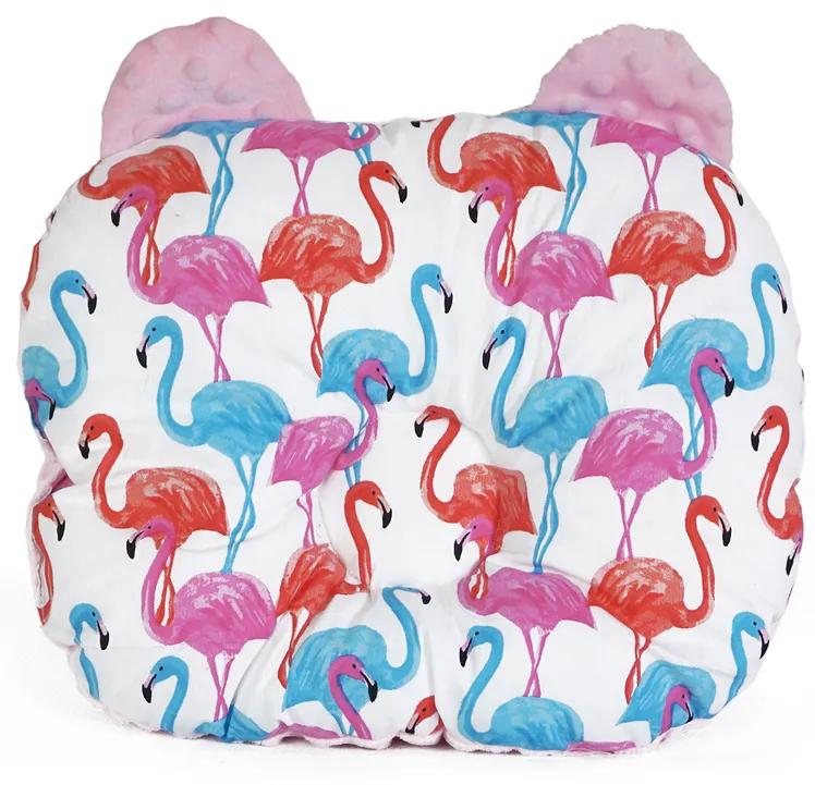 Pernă cu două fețe, cu urechi Baby Nellys, 30x35cm - Flamingo, minky roz