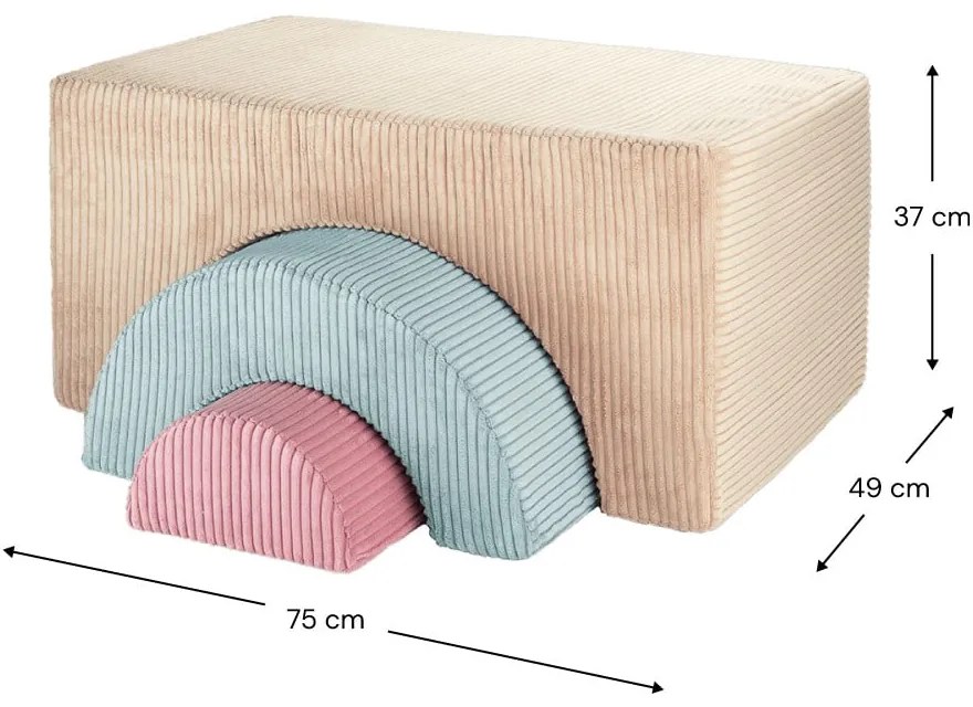 Teren de joacă din spumă maro deschis 3 buc. din catifea reiată înălțime 37 cm 75x49 cm Rainbow Montessori – Wigiwama