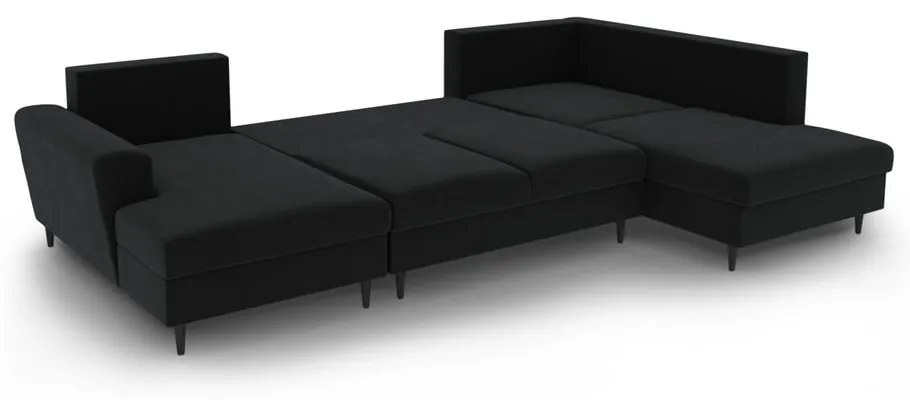 Colțar negru extensibil, cu spațiu de depozitare cu tapițerie din catifea (cu colț pe partea dreaptă-în formă de "U") Kyoto – Cosmopolitan Design