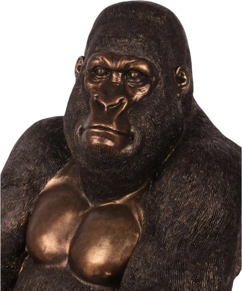 Statuetă decorativă din polirășină, maro și bronz, gorilă așezată, 61 x 46 x 40 cm, „Bwindi”