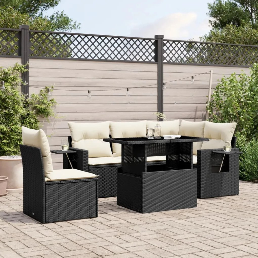 3267906 vidaXL Set mobilier de grădină cu perne, 6 piese, negru, poliratan