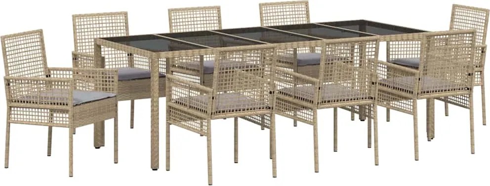 vidaXL Set de masă pentru grădină 9 pcs Bej poliratan