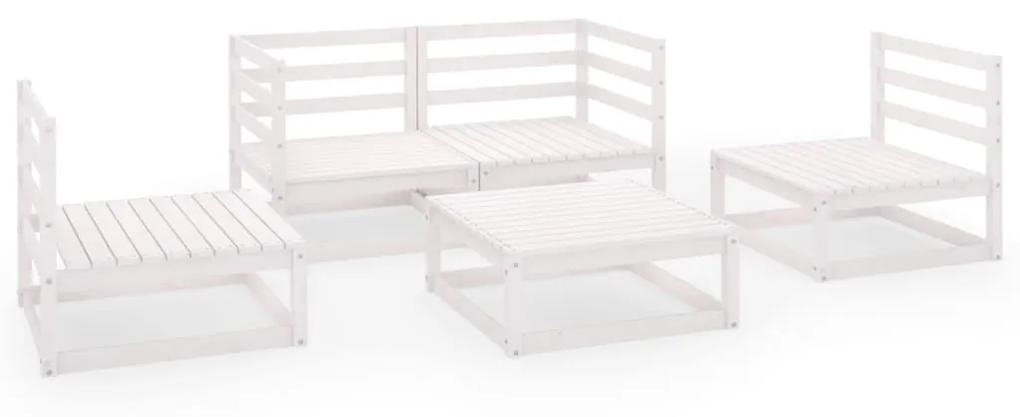 3075385 vidaXL Set mobilier de grădină, 5 piese, alb, lemn masiv de pin