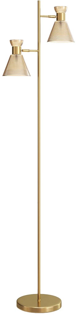 HOMCOM Lampă de podea modernă cu 2 lumini și capete reglabile, întrerupător cu pedală, aur | Aosom Romania