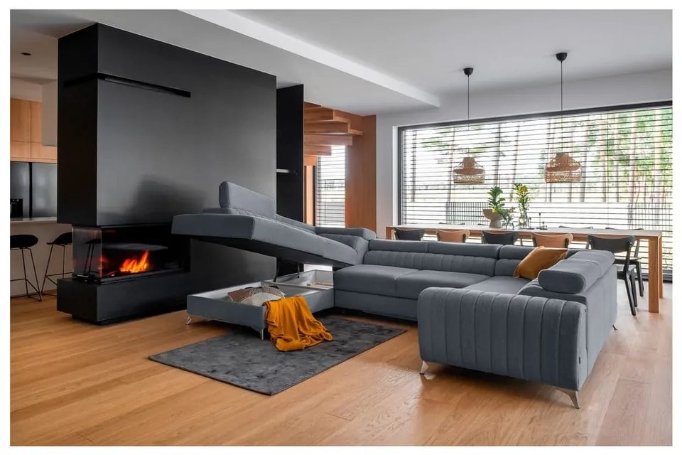 Colțar albastru extensibil/cu spațiu de depozitare (cu colț pe partea stângă/în formă de "U") Louis – ELTAP