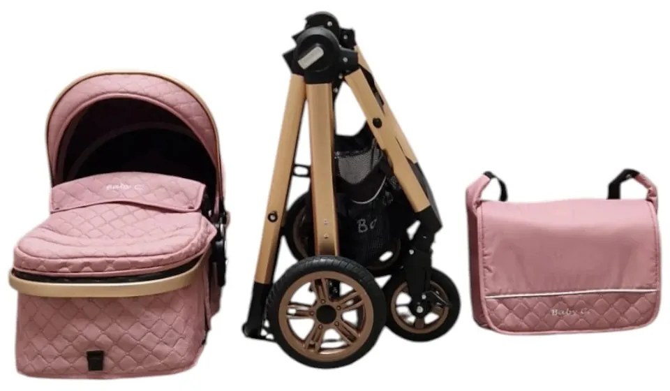 Carucior nou nascuti 2 in 1 Baby Care X2S, Maner reversibil, Cu geanta bebe, Amortizoare, Roti din cauciuc plin AVE, Spatar reglabil 3 trepte, Plasa