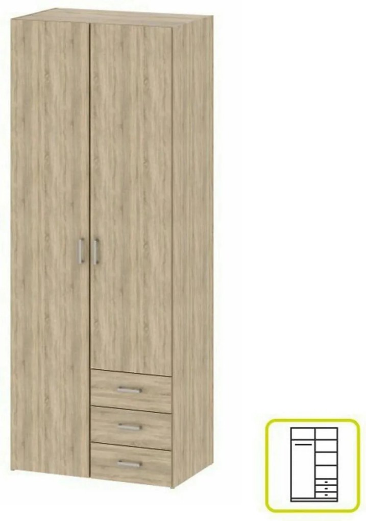 Dulap GWEN 70425, stejar sonoma, PAL, cu 2 usi si 3 sertare, 78x50x200