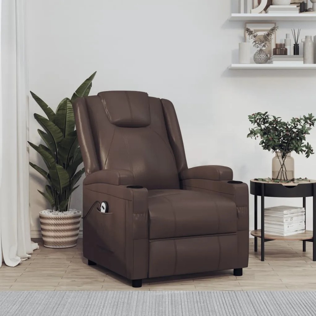 3124570 vidaXL Fotoliu cu ridicare pe verticală, maro, piele ecologică