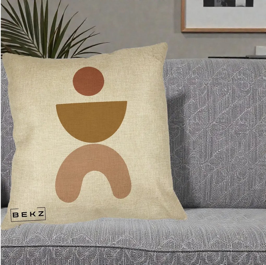 Perna Decorativa Geometric Boho Disc si Arc, 40x40 cm, Crem, Husa Detasabila, Perna Inclusa, BEKZ®