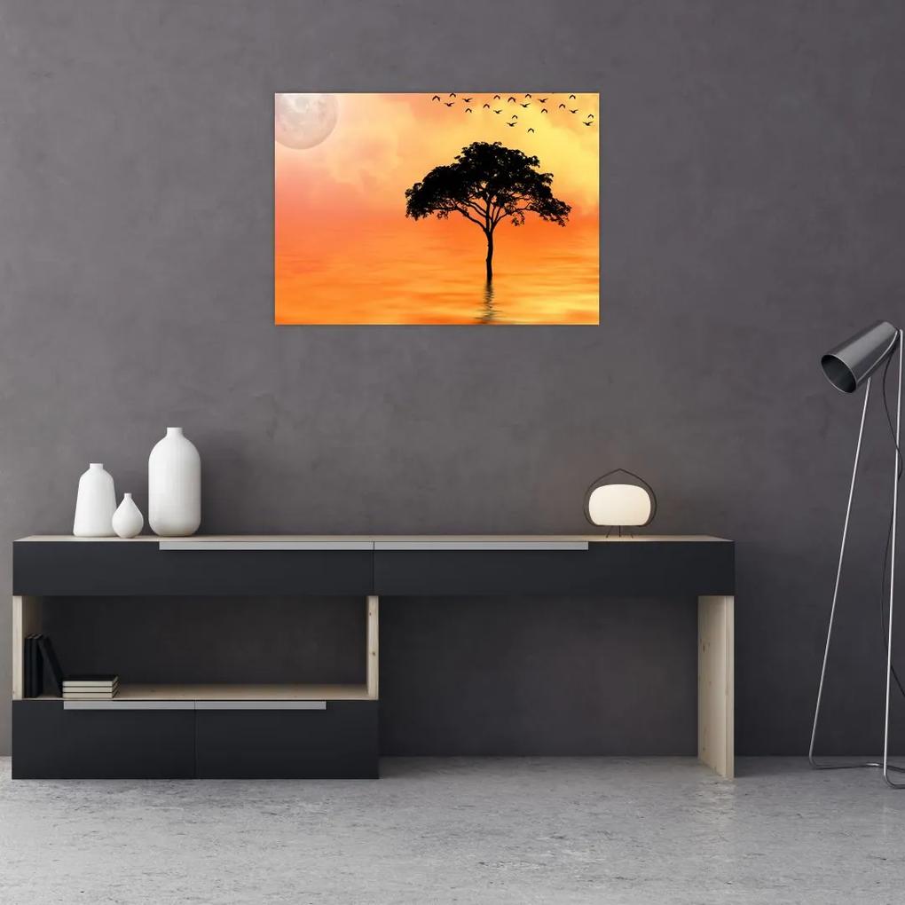 Tablou cu copac în apus de soare (70x50 cm), în 40 de alte dimensiuni noi