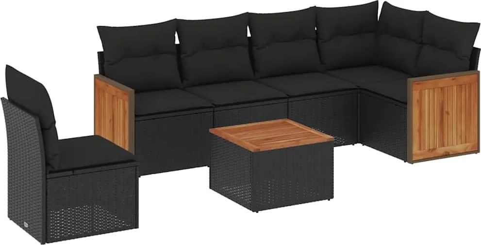 vidaXL Set canapele de grădină cu perne, 7 piese, negru, poliratan