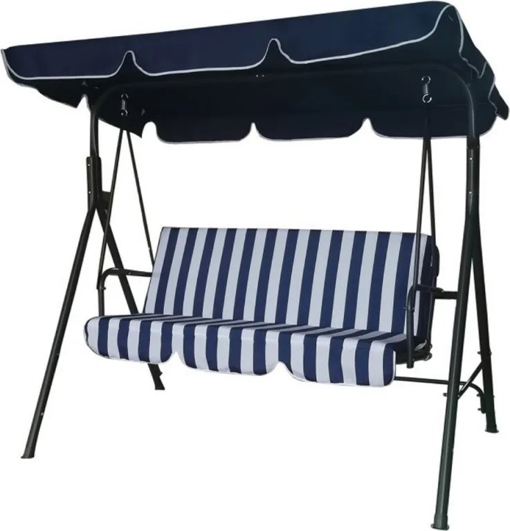 Leagan de gradina Muhler C1006, 155 x 110 x 172 cm, Pana la 250 kg, 3 locuri, Tevi din otel, Alb/Albastru