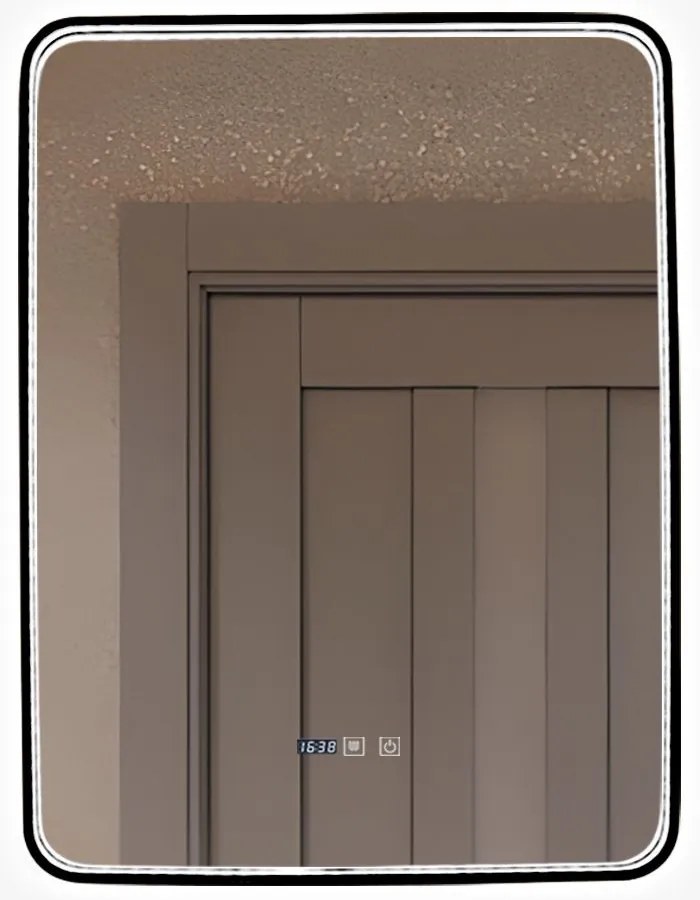 Oglindă Baie LED și Dezaburire Elit's Premium cu Senzor Touch, Lumina Rece, Caldă și Neutră, 60x80cm, cu rama Negru Antichizat